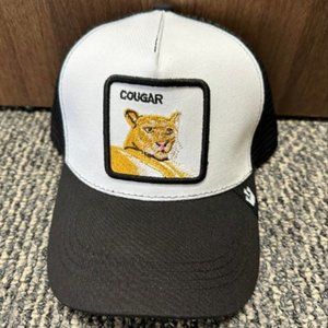 White and Black Cougar Trucker Snapback Hat